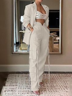 Pants Silhouette, 20s Style, Pocket Stitching, Loose Coats, Two Piece Pants Set, Looks Chic, Beauty And Fashion, Fit Pants, Woman Fashion