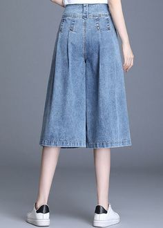 Italian Denim Blue High Waist Wrinkled Pockets Cotton Crop Straight Pants SummerFabric: Cotton BlendedSize & Fit: This garment fits true to size.Length: Size S measures 27.105"from waist to hem.Waist:Fitted - very fitted at natural waist Hip: Loosely Fitted. room for hips. Hand Wash Cold. Wide Leg Crop Pants, Long Denim Skirt, Pants Summer, Wide Leg Cropped Pants, Jeans Diy, Crop Pants, Summer Fabrics, 2000s Fashion, Straight Pants