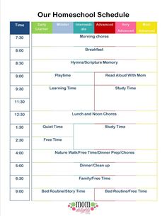 the schedule for our homeschool schedule