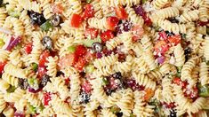 the pasta salad is prepared and ready to be eaten