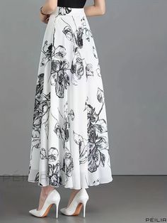 Peilia - Elevate Your Wardrobe with our Floral Printed High Waist Swing Skirt - a Perfect Blend of Elegance and Comfort for Every Fashion Forward Womans Spring and Fall Collection Skirt Elegant, High Waist Skirt, Off Shoulder Fashion, Spring Skirts, Elegant Skirt, Stylish Plus, Fur Fashion, Fall Collection, Fall Collections