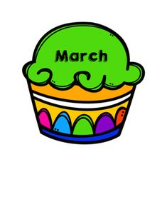 a cupcake with green frosting and the words march on it