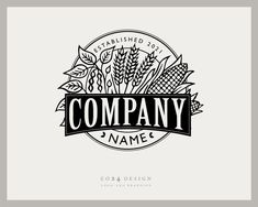 the logo for company name is made in black and white, with an image of plants on