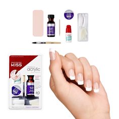 PRICES MAY VARY. 7 Day Wear glue included Easy to apply Kiss Acrylic Nail Kit, French Natural Nails, Diy Acrylic Nails At Home, Natural French Manicure, Kiss French, Nails File, French Acrylics, Acrylic Nails At Home, White Tips