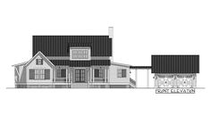 a drawing of the front elevation of a house with two garages on each side