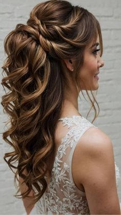 Long Up Do Hairstyles, Brides Hair Half Up Half Down, Half Updos For Wedding, Wedding Hairstyles Half Up Half Down Bun, Boho Formal Hairstyles, Maid Of Honor Hairstyles Half Up, Hair Styles For Long Hair For Weddings, Romantic Half Up Wedding Hair, Half Up Half Down Wedding Hair Long