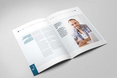 an open brochure with a man smiling