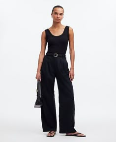 The Harlow Wide-Leg Pant | Madewell Size 10 Outfits, Parisian Wardrobe, Size 10 Fashion, Size 8 Fashion, Midsize Outfits, Winter Capsule Wardrobe, Breezy Dress, Casual Chic Outfit, Mom Outfits