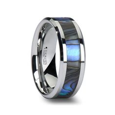 men's wedding band with blue abaphant inlay