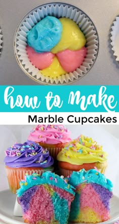 how to make marble cupcakes with colorful frosting and sprinkles