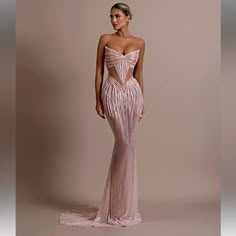 Dodone Avdiu Pink Beaded Gown, Cut Out Look At Waist , Nude Short Lining , Never Worn , Size 4 , Fits Someone 5’5 Nude Illusion Dress, Showgirl Costume, Carpet Outfits, Fancy Fits, Brides Dress, 26th Birthday, Red Carpet Outfits, Stunning Prom Dresses, Miscellaneous Items