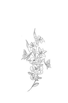 a black and white drawing of some flowers