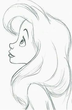 a pencil drawing of ariel from the little mermaid movie, with her hair blowing in the wind