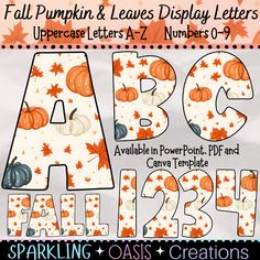 fall pumpkin and leaves display letters for uppercase letters a - z numbers 0 - 9