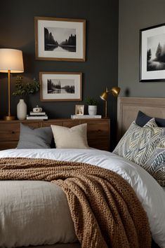 #masterbedroom #bedroomdecor #interiordesign #homedecor #bedroomideas #bedroominspiration #interiordecor #homeimprovement #designideas Warm Guest Bedroom, Small Guest Room Ideas Modern, Small Spare Bedroom Ideas Guest Rooms, Brown And Gray Bedroom, Small Cosy Bedroom Ideas, Small Masculine Bedroom, Masculine Guest Bedroom, Small Bedroom Colors, Guest Bedroom Ideas On A Budget