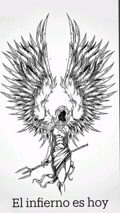 a drawing of an angel holding a spear