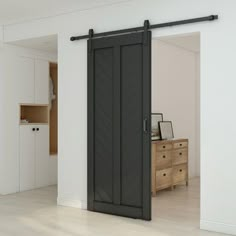 an open sliding door in a white room