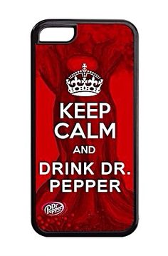 a red phone case with the words keep calm and drink dr pepper on it's side