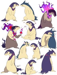 some very cute penguins in different poses