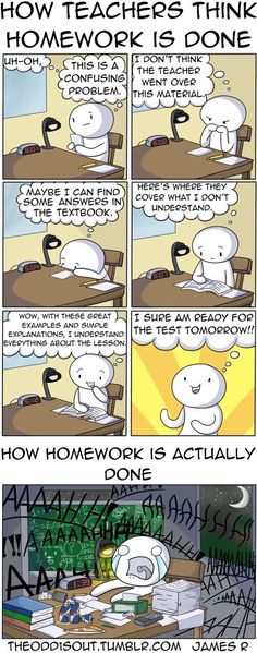 the comic strip shows how teachers think about homework