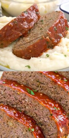 meatloaf, mashed potatoes and gravy on a plate