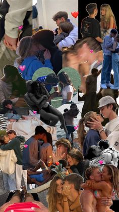 a collage of people in different pictures with one woman kissing the other man's face