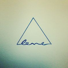 a triangle with the word love drawn on it's side, in blue ink