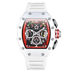 Color: 6827white red Red Outdoor Watch With Subdials, Red Analog Outdoor Watch, Red Chronograph Watch With Subdials For Outdoor, Red Outdoor Analog Watch, White Chronograph Watch With Rectangular Dial, White Automatic Watches With Round Dial, White Automatic Watch With Round Dial, Red Chronograph Watch With Subdials, White Analog Watches With Rectangular Dial