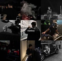 a collage of photos with the words starboy and images of men on motorcycles