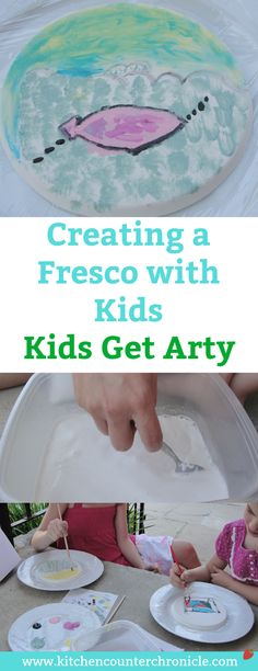 kids get arty creating a fresco with their own hands and using paper plates