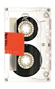 an old fashioned audio tape with the word rock on it's side and two black cassette