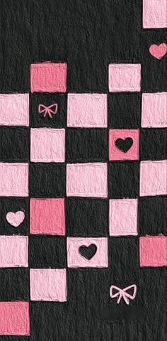 a black and pink checkerboard with hearts on it