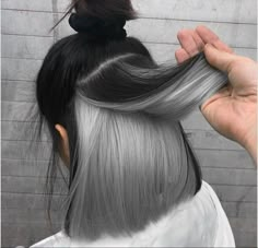 Hair Color Underneath Gray, Black And Silver Hair Underneath, Gray Underdye Hair, Grey Hair Underneath, Silver Underdye Hair, Black Hair With Gray Underneath, Grey Underneath Hair, Silver Underneath Hair, Inside Hair Dye