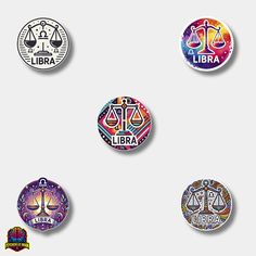 four different badges with the words libra on them