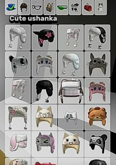 an image of many different types of cats and dogs in the same style, with text that reads cutie ushanka