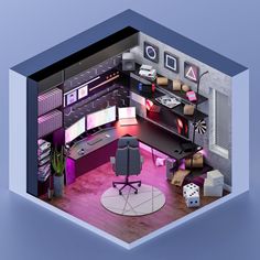 3D Model Low-Poly Gaming Room PNG - Toffu Co Model Room Design, Gaming Room Isometric, Big Room Layout, Sims Gaming Room, 2d Room Design, Blender Interior Design, Editing Room Design, Gaming Room Interior Design, Room For 3 People