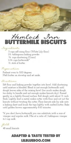 the recipe for buttermilk biscuits is shown