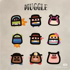 a bunch of cartoon characters with the words muggle on them