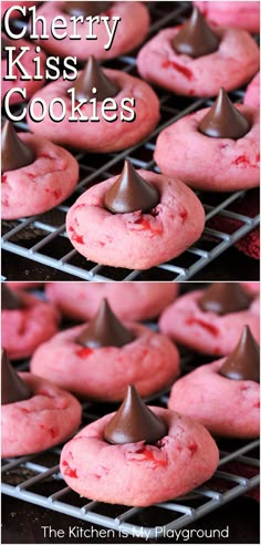 Cherry Kiss Cookies on Cooling Rack Cherry Kiss Cookies, Hershey Kisses Recipes, Cherry Shortbread Cookies, Cherry Shortbread, Cherry Cookies Recipes, Kiss Cookie Recipe, Chocolate Kiss Cookies, Amazing Cookie Recipes, Valentines Recipes Desserts