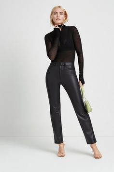 Trade in your same old blue jeans for our Vinci Pants. Crafted from Italian soft, vegan leather, they offer just the right amount of sheen to lift your look. They also feature a high waist and modern straight leg (a fresh alternative to our bestselling Brighton Pants). Leather Pants // Vegan Leather #minimalwardrobe #veganleather #veganleatherpants #minimalleatherpants Vegan Leather Pant, Vegan Italian, Black Leather Pants, Leather Pant, All Black Everything, Stretchy Pants, Faux Leather Pants, The A Team, Pants Outfit