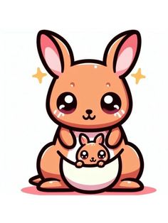 a cartoon bunny holding a baby rabbit in its lap with stars on it's head