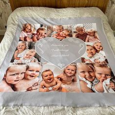 a blanket that has pictures of babies on it and the words, i love you