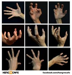 multiple images of hands with different gestures and facial expressions, all showing the same amount of fingers