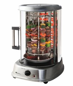 an image of a food warmer with donuts and hamburgers in it's rack