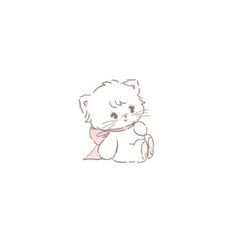 a drawing of a cat with a pink bow on it's neck sitting down