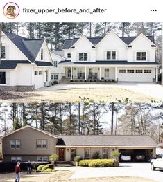 before and after photos of a house in the middle of two different pictures, one is white