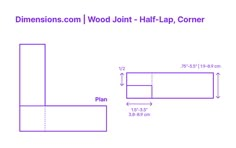 A half-lap corner joint involves two pieces of wood, each with a recess that's half its thickness, overlapping at a right angle. When joined, the two boards create a flush and flat surface, with grains running in perpendicular directions at the junction. Downloads online #joinery #joints #wood #carpentry #construction