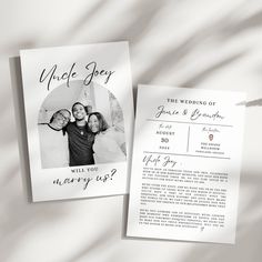 two wedding cards with the same photo on them