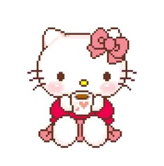 an image of a hello kitty with a cup in her hand and a bow on her head