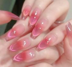 Nails Cat Eye, Pink Cat Eye, Red Blush, Eye Nails, Ombre Pink, Korean Nails, Blush Nails, Pretty Gel Nails, Really Cute Nails